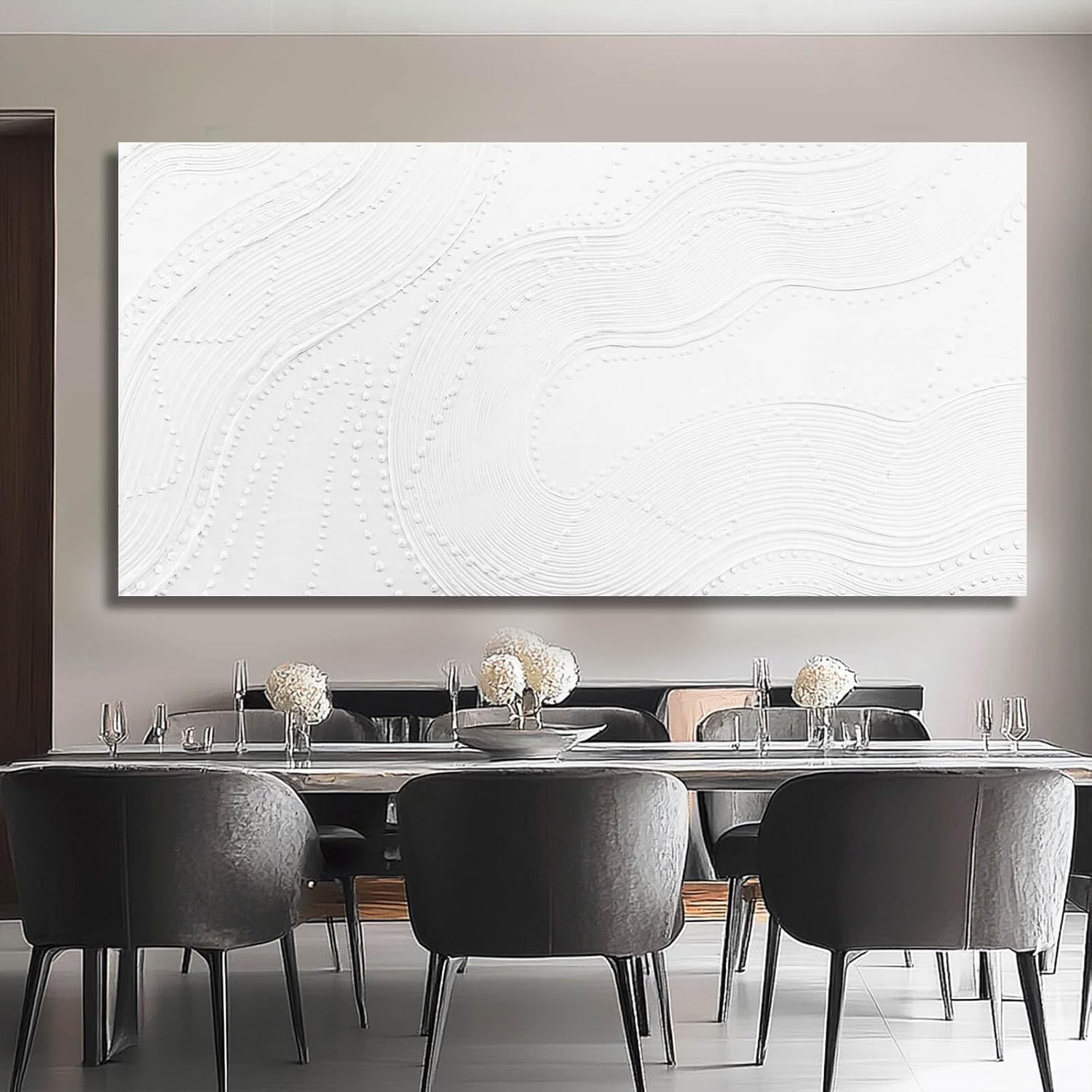 NBAODAN Large Wall Art Modern Canvas Picture Abstract Wall Decor White Line Art for Living Room Neutral Artwork for Office Bedroom 29'x58' Geometric Painting