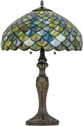 Tiffany Lamp 16' Gradient Green Fish Scales Stained Glass Table Lamp for Large Space Vintage Style Antique Bronze Base Desk Light Decorate Bedside Bedroom Living Room Entry Hallway Home Office
