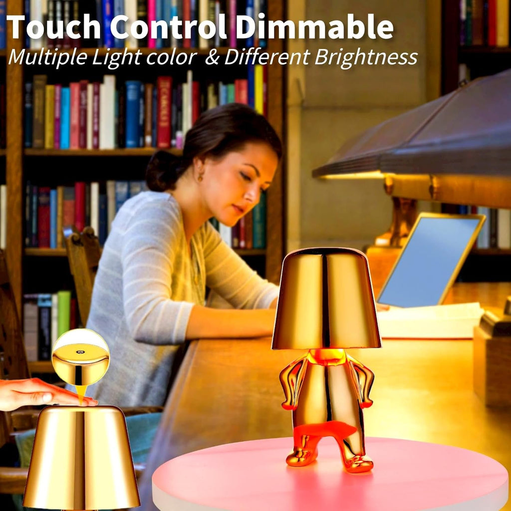 Thinker Lamp Collection, Gold Bedside Touch Table Lamp Cute Desk Decor Cordless Rechargeable Nightstand Night Light with Dimmable Brightness for Home, Office, Bedroom (5 Pack)