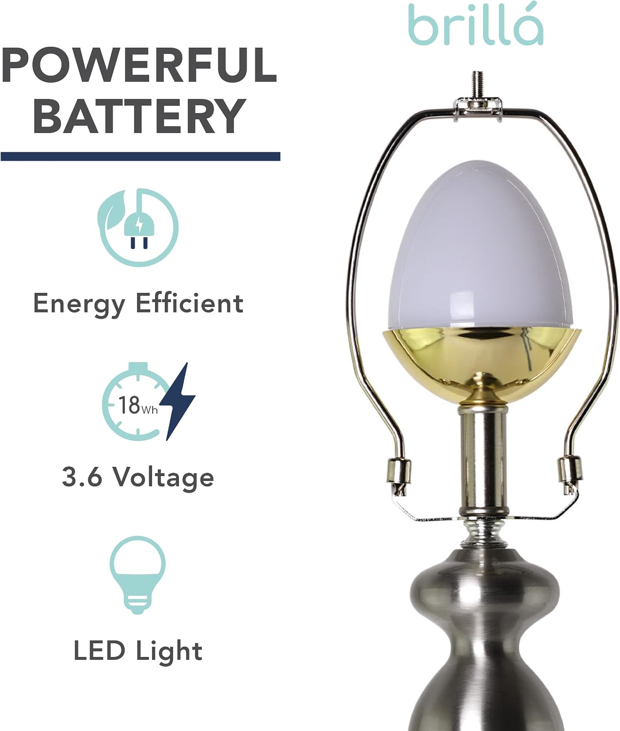 My Magic Carpet Brillá Metal LED Rechargeable Lamp - Battery Operated Desk Light with Built in Battery - Cordless LED Table Lamp for Home - Wireless Lantern for Office, Bedroom, & Living Room (25.5')