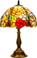 Tiffany Style Stained Glass Table Lamp, Floral Flower Desk Light with Antique Bronze Resin Base, Colorful Decorative Lighting for Bedroom, Living Room, Office 12X12X19 Inch (Flower Floral)