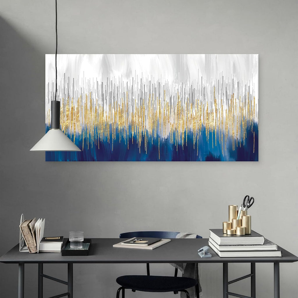 XXMWallArt FC3198 Abstract Wall Art Gold and Blue Canvas painting Artwork Painting Print for Living Room Bedroom Kitchen Home and Office Wall Decor