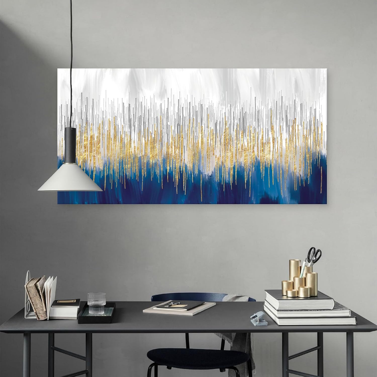 XXMWallArt FC3198 Abstract Wall Art Gold and Blue Canvas painting Artwork Painting Print for Living Room Bedroom Kitchen Home and Office Wall Decor