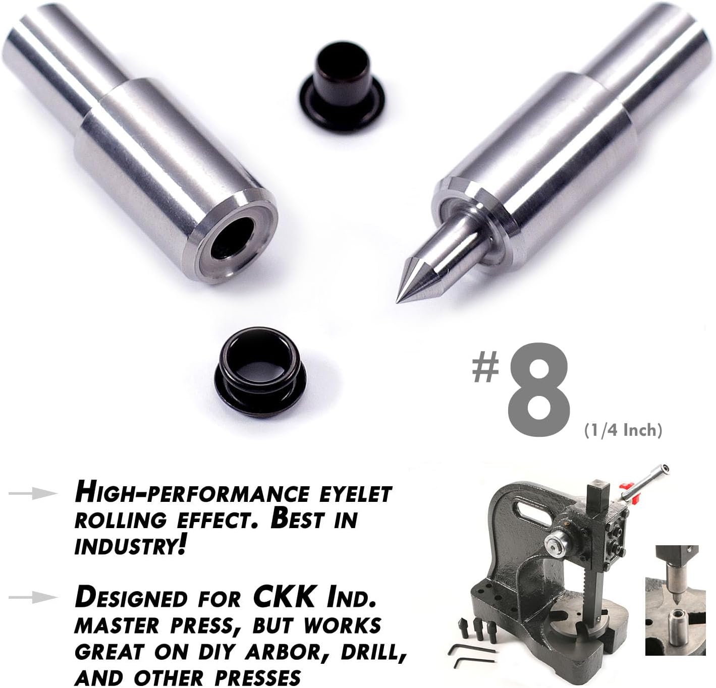 HolsterSmith Eyelet Setting Press + #6-9 & #8-9 Eyelet Bundle - (Master Series Press) - (Includes: Arbor Press, 3/16 + 1/4 Eyelet Setting Dies) - (#6-9 & #8-9 Black Coated Eyelets) - for DIY Hobby & C