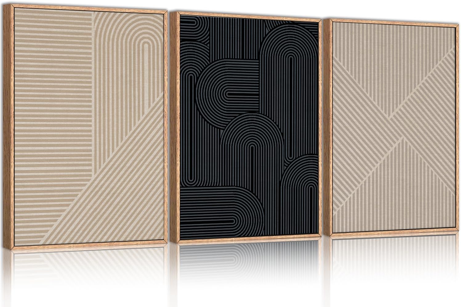 LHIUEM Large Abstract Textured Line Framed Canvas Wall Art,Boho Beige Black Wall Decor,Modern Neutral Minimalist Art Painting Painting for Living Room,Bedroom,Dining Room,Office -24'x36'x3