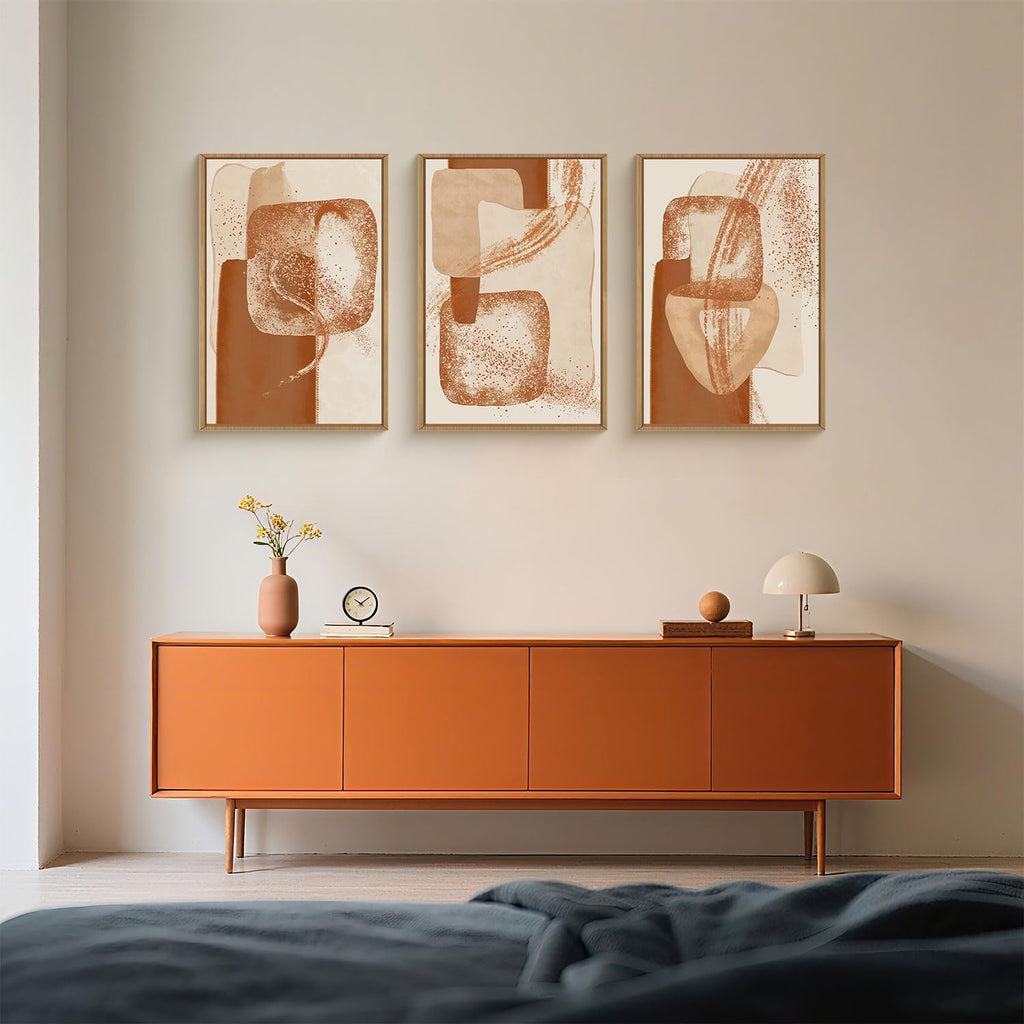 Celestdeco Large Neutral Abstract Orange Framed Canvas Wall Art Set,Modern Minimalist Block Wall Decor,Boho Beige Brown Geometric Artwork for Living Room,Bedroom,Dining Room,Office-24 x36 x3