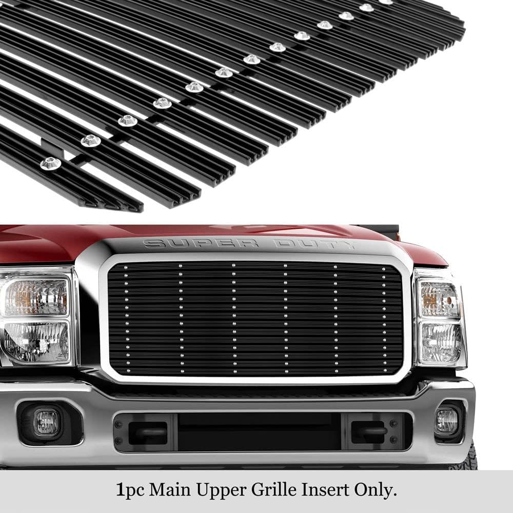 APS Premium Aluminum Black Rivet Studs Wide Billet Grille Grill Insert Compatible with Ford F250 F350 F450 F-550 SD 2011 2012 2013 2014 2015 2016 Main Upper N19-U82868F