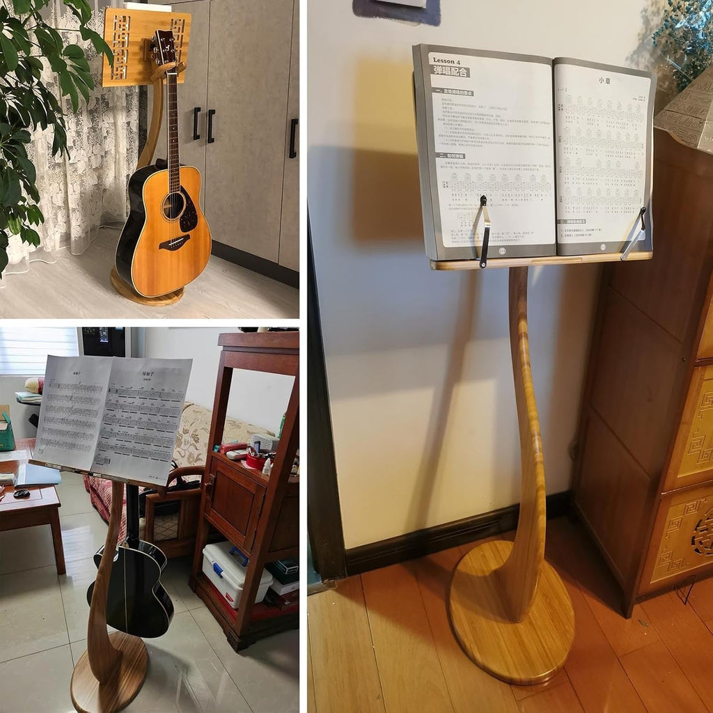 Bamboo Sheet Music Stand, Violin Music Stand, 340° Flip Design, Detachable, Professional Music Book Holder, Stability, for Performence, Guitar, Ukulele, Violin Players