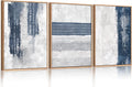 HLNIUC Navy Blue Abstract Framed Wall Art Set, Neutral Minimalist Canvas Wall Decor, Mid Century Modern Wall Painting, Grey Geometric Art Print for Living Room, Bedroom, Office - 24'x36'x3