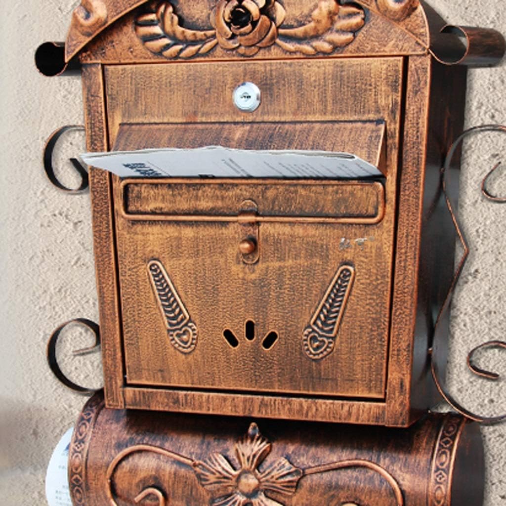 European Lockable Secure Mailbox Wall Mounted Metal Mail Box Newspaper Letter Post Box Garden Decoration Home Apartment Postbox