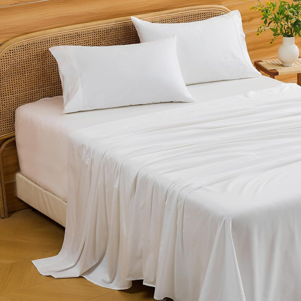 Bedlifes Deep Pocket Sheets 18-24 Inch, California King Size Egyptian Cotton 1000 Thread Count, 4-Piece - Fits Extra Thick Mattresses, Cooling & Breathable (White)