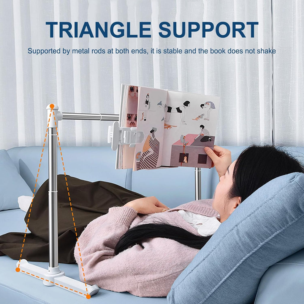 Book Stand for Reading, Book Stand in Bed, Height & Flat Plate Adjustable, Non-Slip, for Books, Sheet Music, Tablets, Mobile Phones, for Bay Window, Desktop, Sofa, Floor, Easy to Move