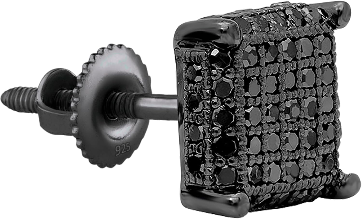 Dazzlingrock Collection 0.25 Ctw Round Black Diamond 7.4mm Hip Hop Stud (1Pc Only) in Black Plated 925 Sterling Silver, Screw Back,Unisex Design Ladies,Mens Real Diamond Earrings