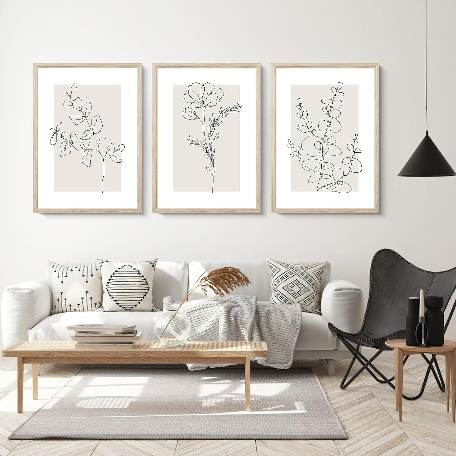 Neutral Botanical Prints Wall Art Flower Minimalist Canvas Wall Decor Vintage Line Wall Art Floral Plant Painting Pictures Beige Boho Artwork Farmhouse Poster for Bedroom 24x36x3 Inch Wood Framed