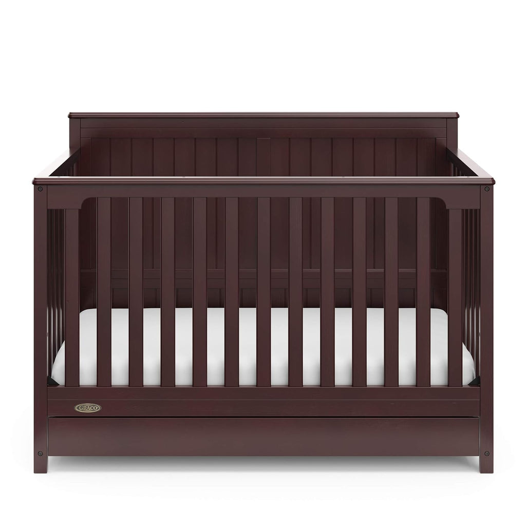 Graco Hadley 5-in-1 Convertible Crib with Drawer – GREENGUARD Gold Certified, Fits Standard Crib Mattress, Converts to Toddler Bed, Daybed and Full Bed, 4 Adjustable Mattress Heights (Espresso)