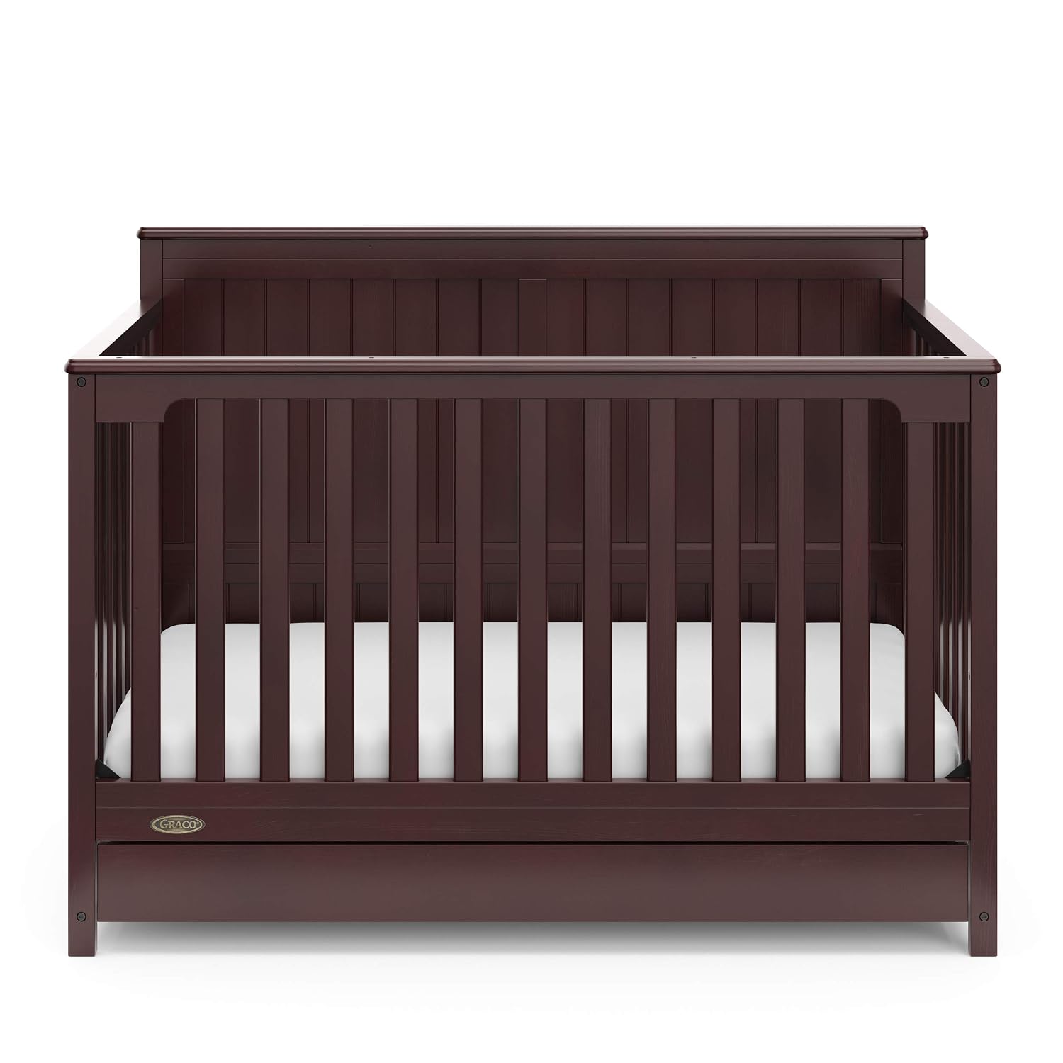 Graco Hadley 5-in-1 Convertible Crib with Drawer – GREENGUARD Gold Certified, Fits Standard Crib Mattress, Converts to Toddler Bed, Daybed and Full Bed, 4 Adjustable Mattress Heights (Espresso)