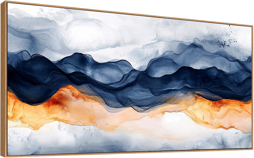 Tucai Decor Modern Abstract Mountain Wall Art Canvas Prints Navy Blue and Orange With Wood Frame Large Living Room Decor Bedroom Office Wall Decor 30 x 58 inch Ready to Hang