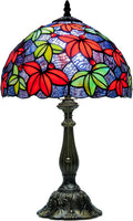 Tiffany Style Stained Glass Table Lamp, Maple Leaf Desk Light with Antique Bronze Resin Base, Multicolor Reading Lighting for Bedroom, Living Room, Office 12'X12'X19 (Maple-Purple Blue)