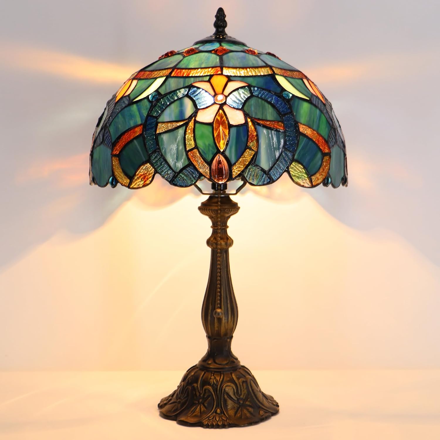 Tiffany Lamp Table Lamp Bedside Reading Light W12H19 Inches (Blue Baroque Style)