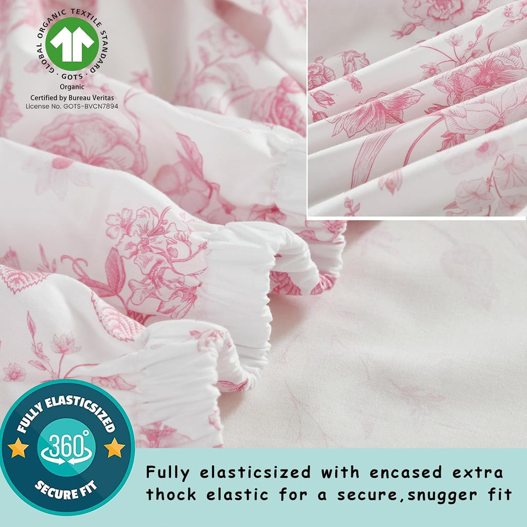 Brandream French Country Toile Crib Bedding Set for Girls Pink Grandmillennial Toile Vintage Floral Print 100% Cotton Baby Girl Nursery Bedding - Ruffles Quilt,Toile Crib Sheet,Crib Bed Skirt,3 Pieces