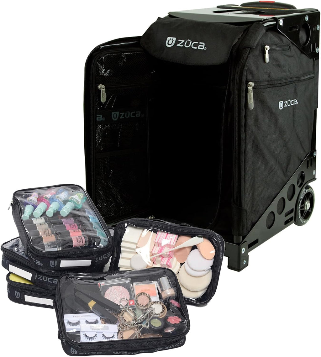 ZUCA Travel Cases for Artists & Professionals - Makeup Case with 4 Vinyl Utility Pouches, Travel Cover, 41' Telescoping Handle, Rolling Wheels & Sturdy Aluminum Frame for Makeup Artists and Creatives