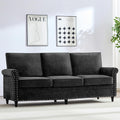 Mjkone 76' Chenille Sofa Couch, 3-Seater Living Room Sofa with Wood Frame, Gourd Shape Wood Legs, 6.7' Thickened Soft Cushion, Rivet Design, Mid Century Modern Couch for Small Spaces, Apartment, Black