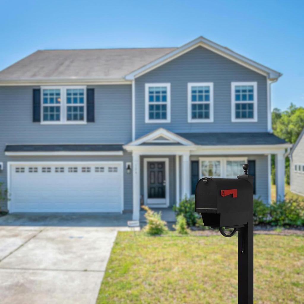Special Lite Titan Steel Curbside Mailbox with Paper Tube with Springfield Post - Black Aluminum Mailbox with Post - SCH2016S-SPK710-BLK