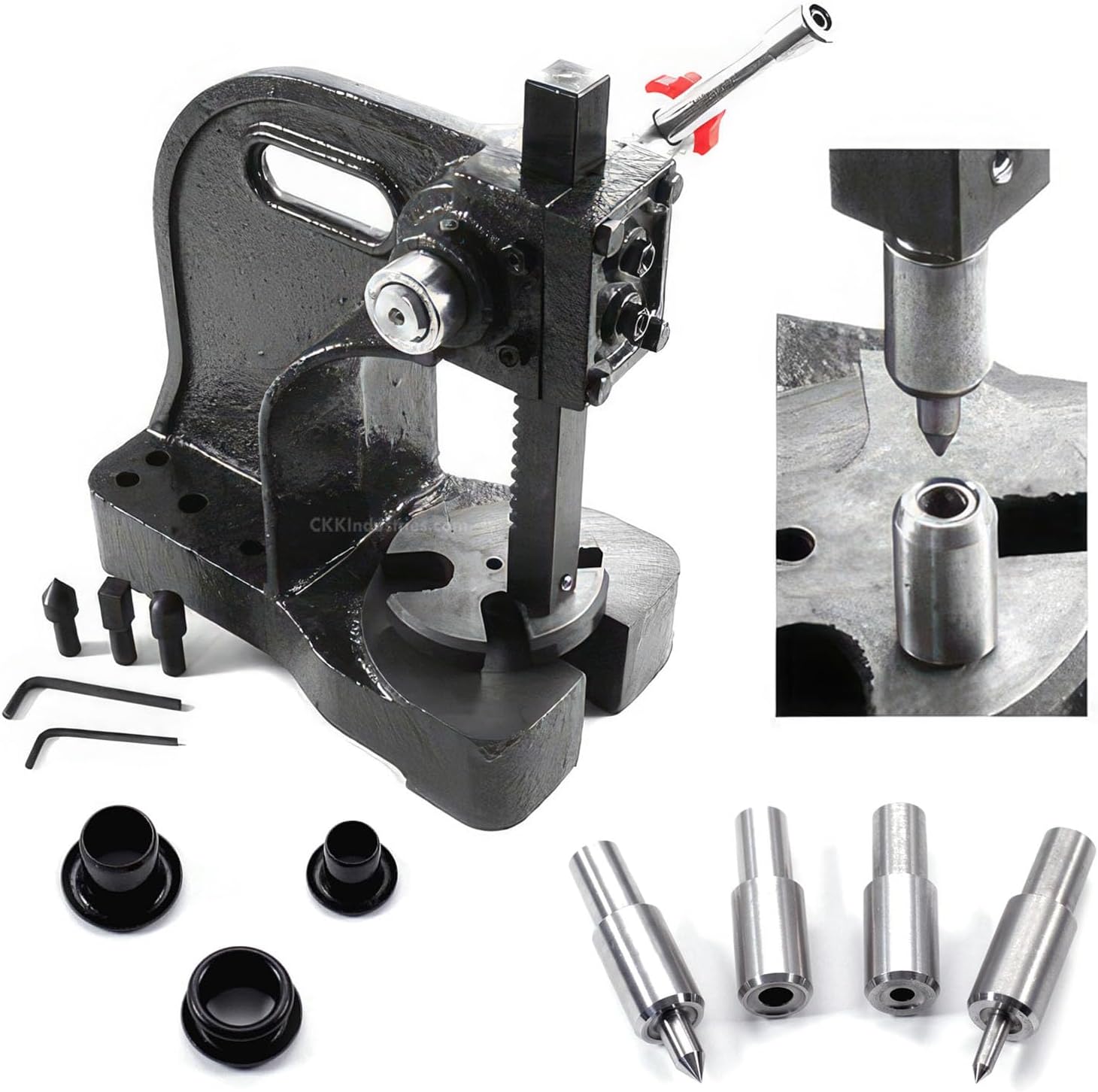 HolsterSmith Eyelet Setting Press + #6-9 & #8-9 Eyelet Bundle - (Master Series Press) - (Includes: Arbor Press, 3/16 + 1/4 Eyelet Setting Dies) - (#6-9 & #8-9 Black Coated Eyelets) - for DIY Hobby & C