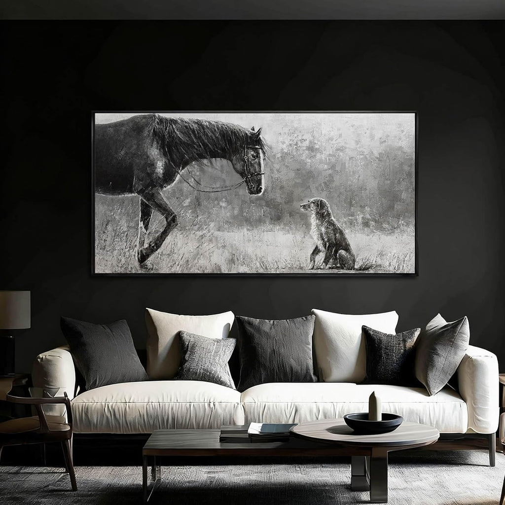 Black Home Wall Decor Horse Canvas Poster Neutral Wall Art 24'x48' Large Pictures for Living Room Kitchen Office Artwork