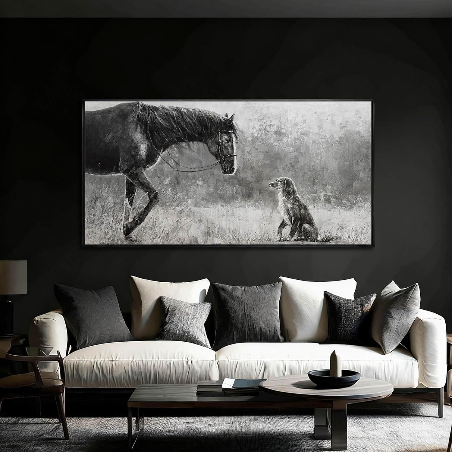 Black Home Wall Decor Horse Canvas Poster Neutral Wall Art 24'x48' Large Pictures for Living Room Kitchen Office Artwork