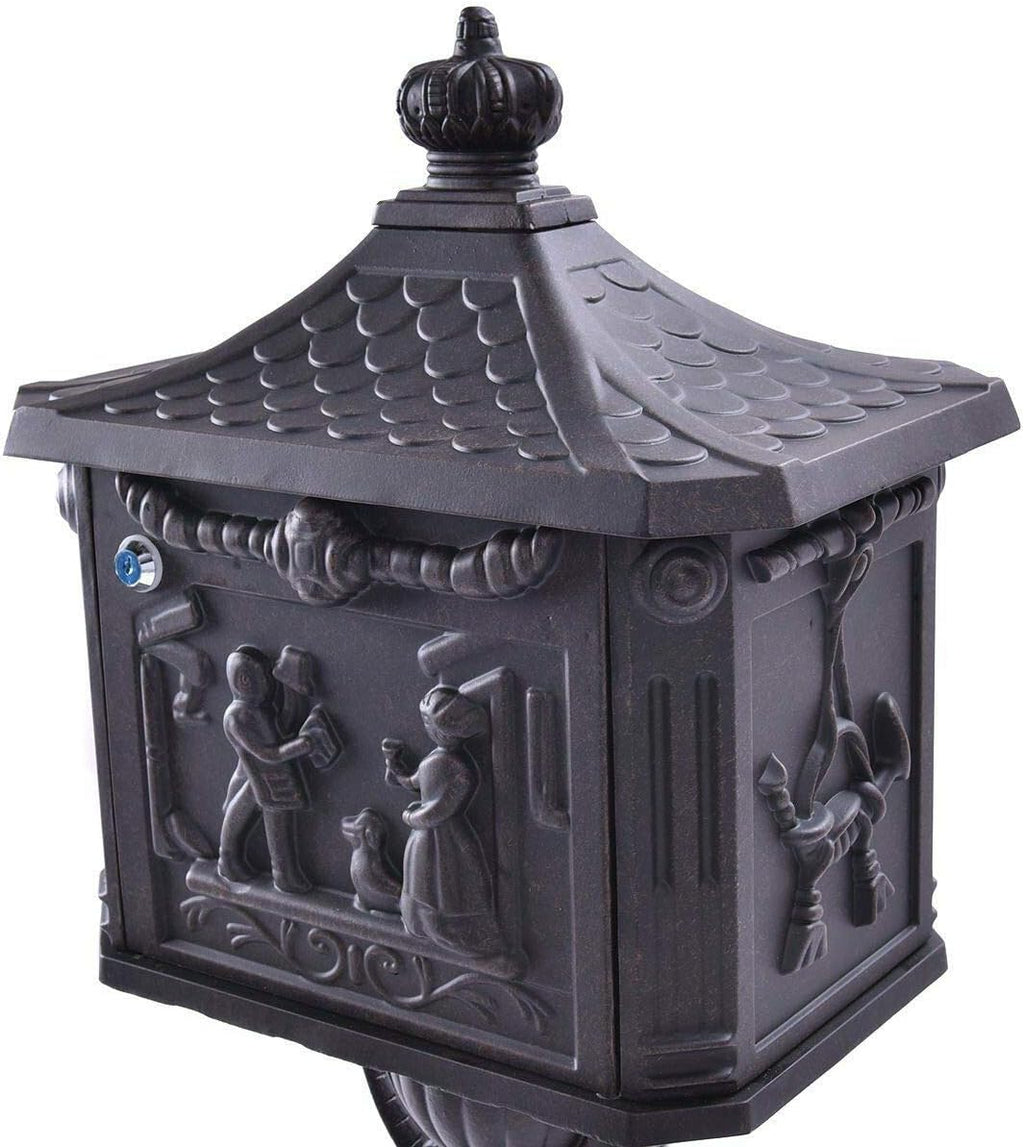 Black Color, Heavy Duty Mailbox Postal Box Security Cast Aluminum Vertical Pedestal, Mail Box
