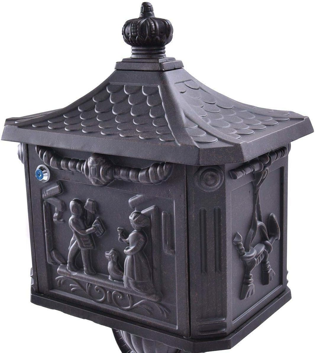 Black Color, Heavy Duty Mailbox Postal Box Security Cast Aluminum Vertical Pedestal, Mail Box