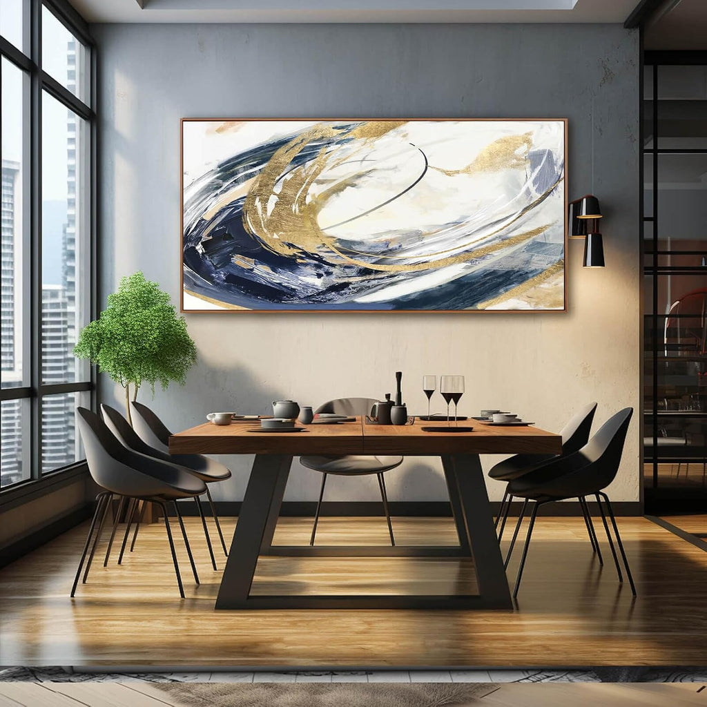 SDYA Large Artwork Abstract Painting 30'x 60'Gold Wall Decor Abstract Wall Art for Living Room Blue Artwork for Bedroom Kitchen Home Wall Decor