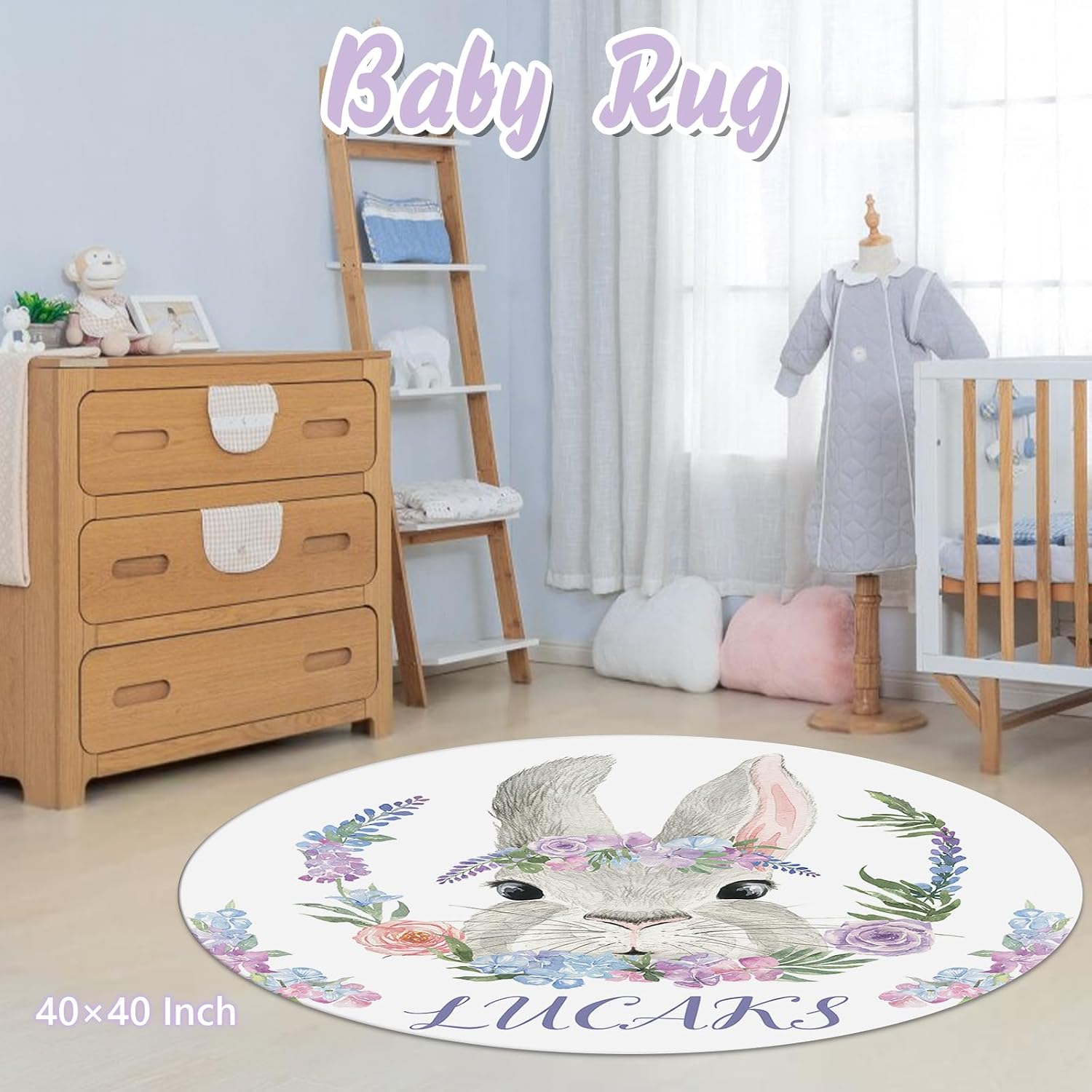 Custom Baby Crib Bedding Set, 5 PCS Personalized Name Baby Crib Sets for Girls Boys, Rabbit Theme Nursery Bedding Sets for Infant Toddler, Double Layer Flannel Bed Set Customized Gifts