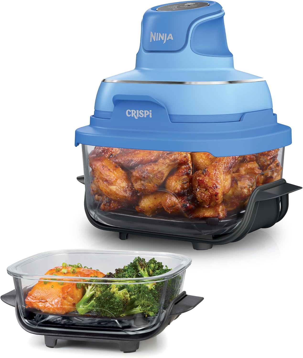 Ninja Crispi 4-in-1 Glass Air Fryer | 450°F | Non-Toxic | 4QT & 6-Cup Glass Containers w/Lids | Microwave, Freezer, Dishwasher Safe | Max Crisp, Air Fry, Bake, Recrisp | Electric Cobalt | FN101BL2