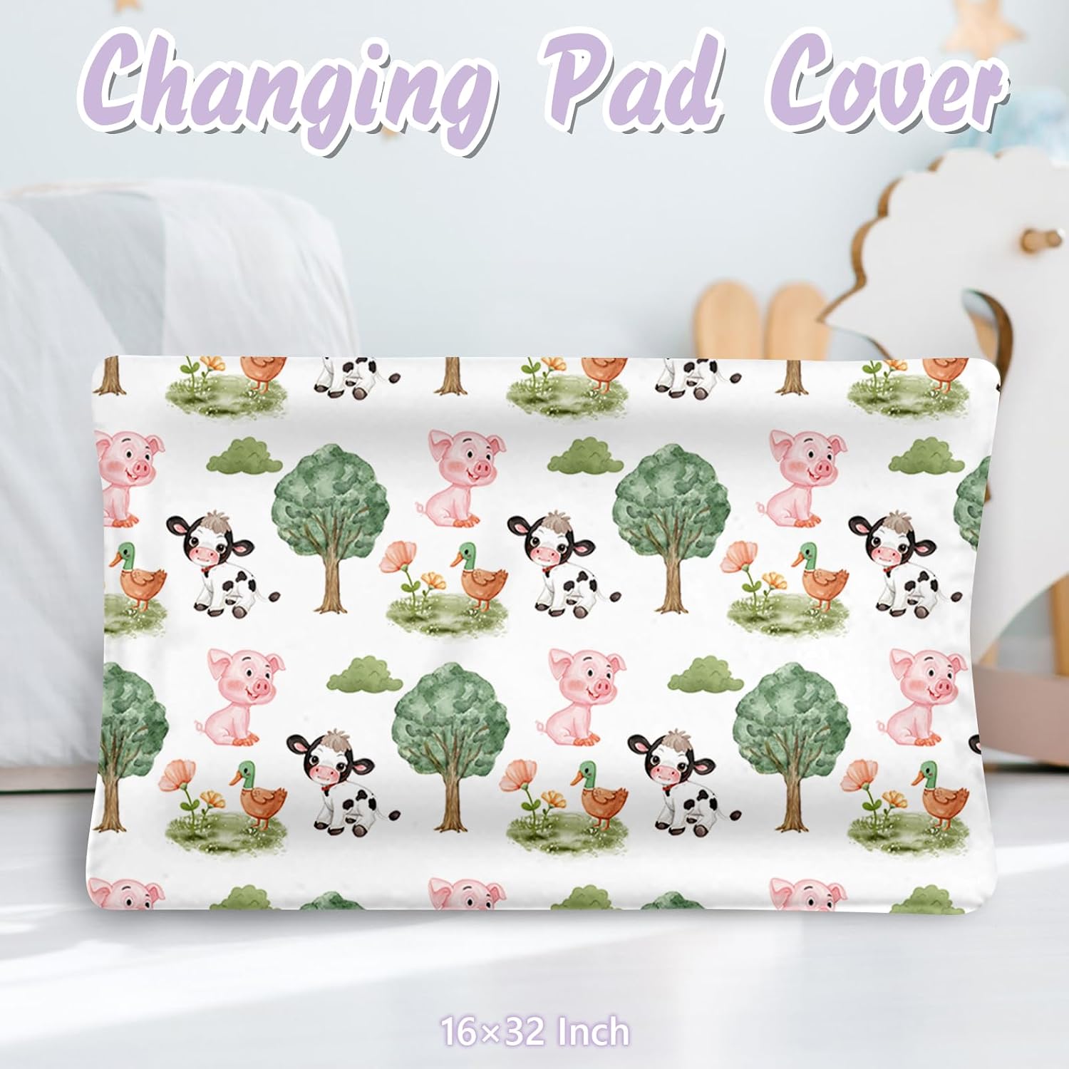 Personalized Baby Crib Bedding Set, 5 Pcs Custom Name Nursery Bedding Set for Girls Boys, Farm Animals Baby Crib Set for Toddlers Infants, Double Layer Bedding Crib Sets Customized Gifts