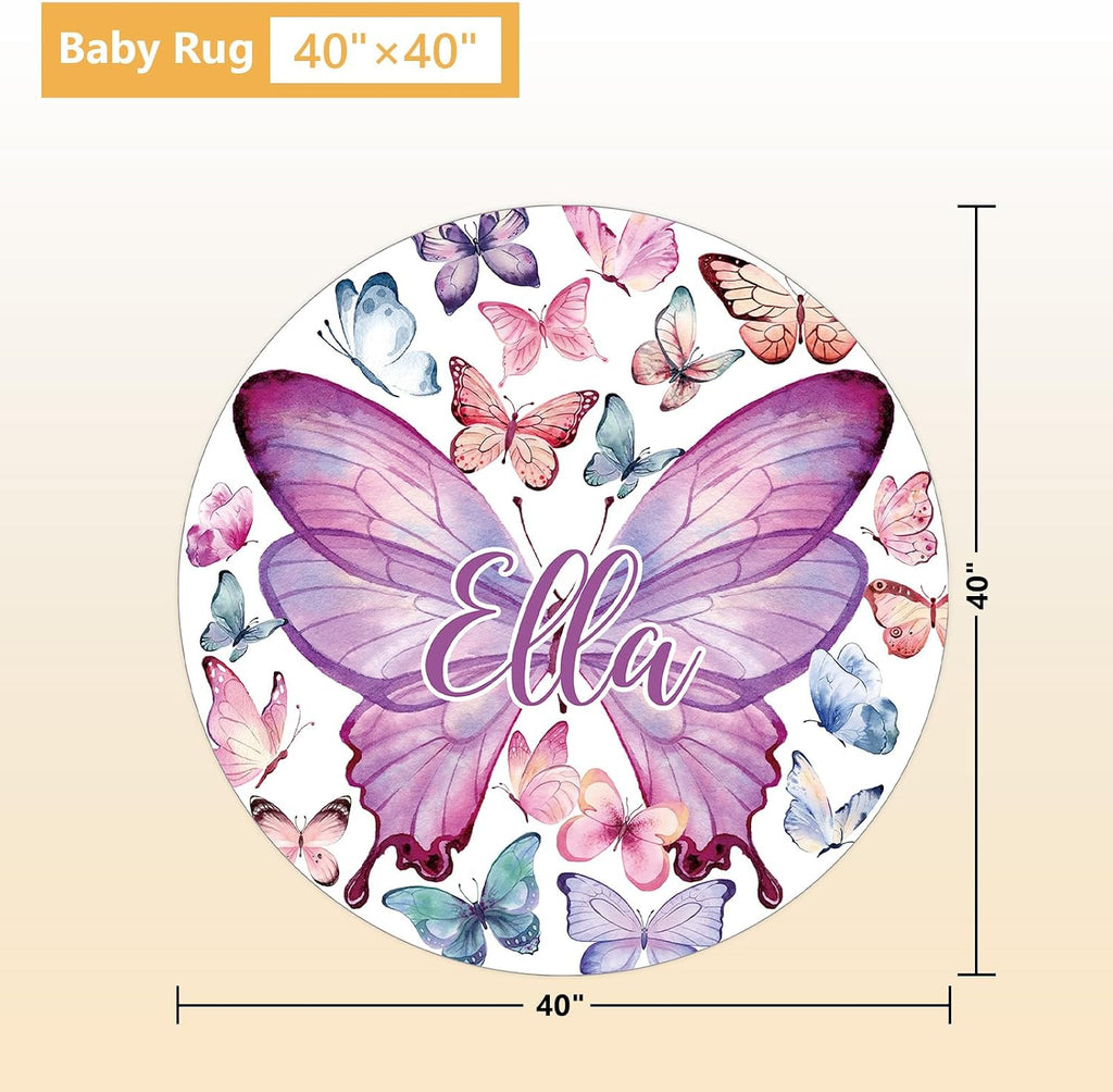 Terwex Personalized Baby Bedding Set, 5 Pcs Custom Infants Bedding Set with Infant Name, Double Layer Nursery Crib Set for Girls Boys, Customized Gifts for Toddler Baby Shower, Pink & Purple Butterfly