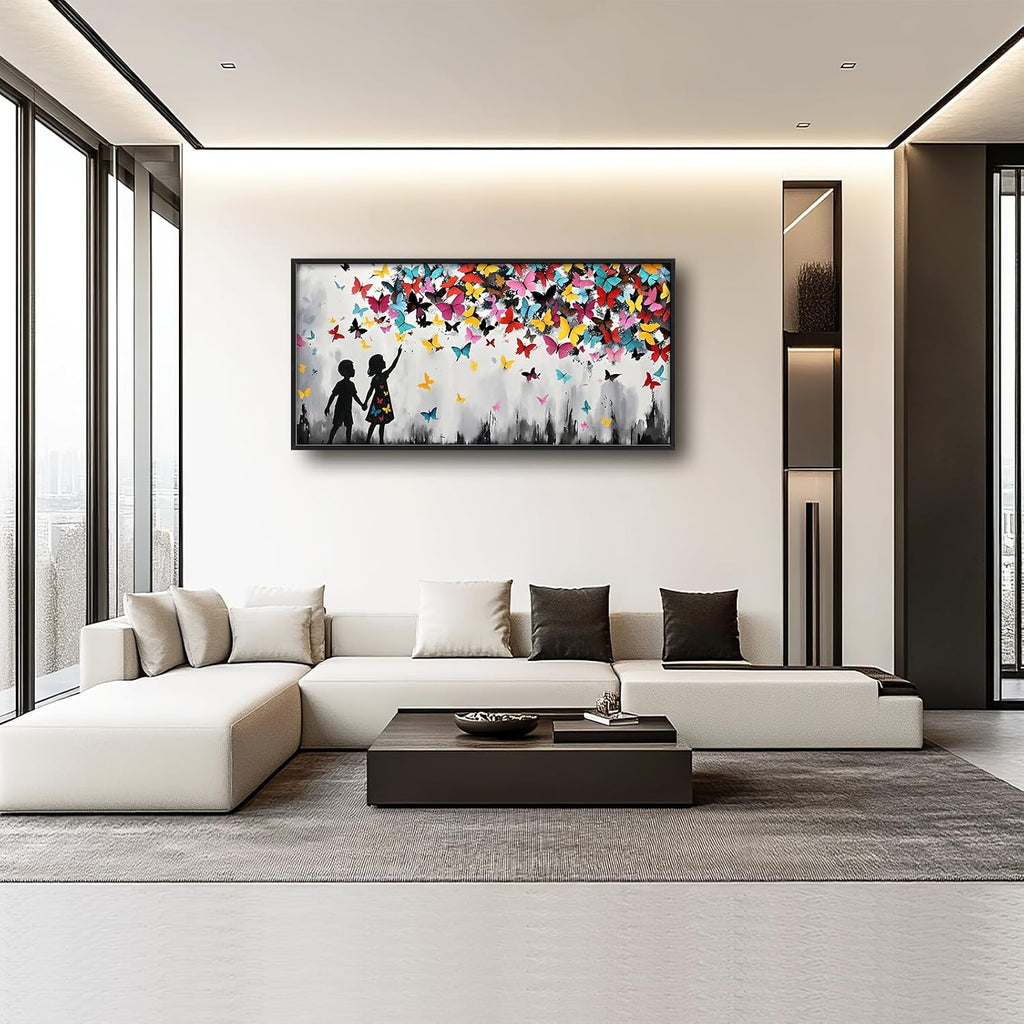 Banksy Large Wall Art for Living Room Colorful Graffiti Canvas Big Wall Decor Butterfly Street Pop Art Pictures Painting Framed Artwork Decorations for Bedroom Office Dining room Gifts 30'x60'