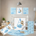 Terwex 5 Piece Customized Crib Bedding Set for Baby Boys - Custom Name Baby Crib Blue Zebra Nursery Bedding Set with Fitted Sheet, Soft Blanket, Rug, Personalized Gifts for Newborn, Toddler, Infant