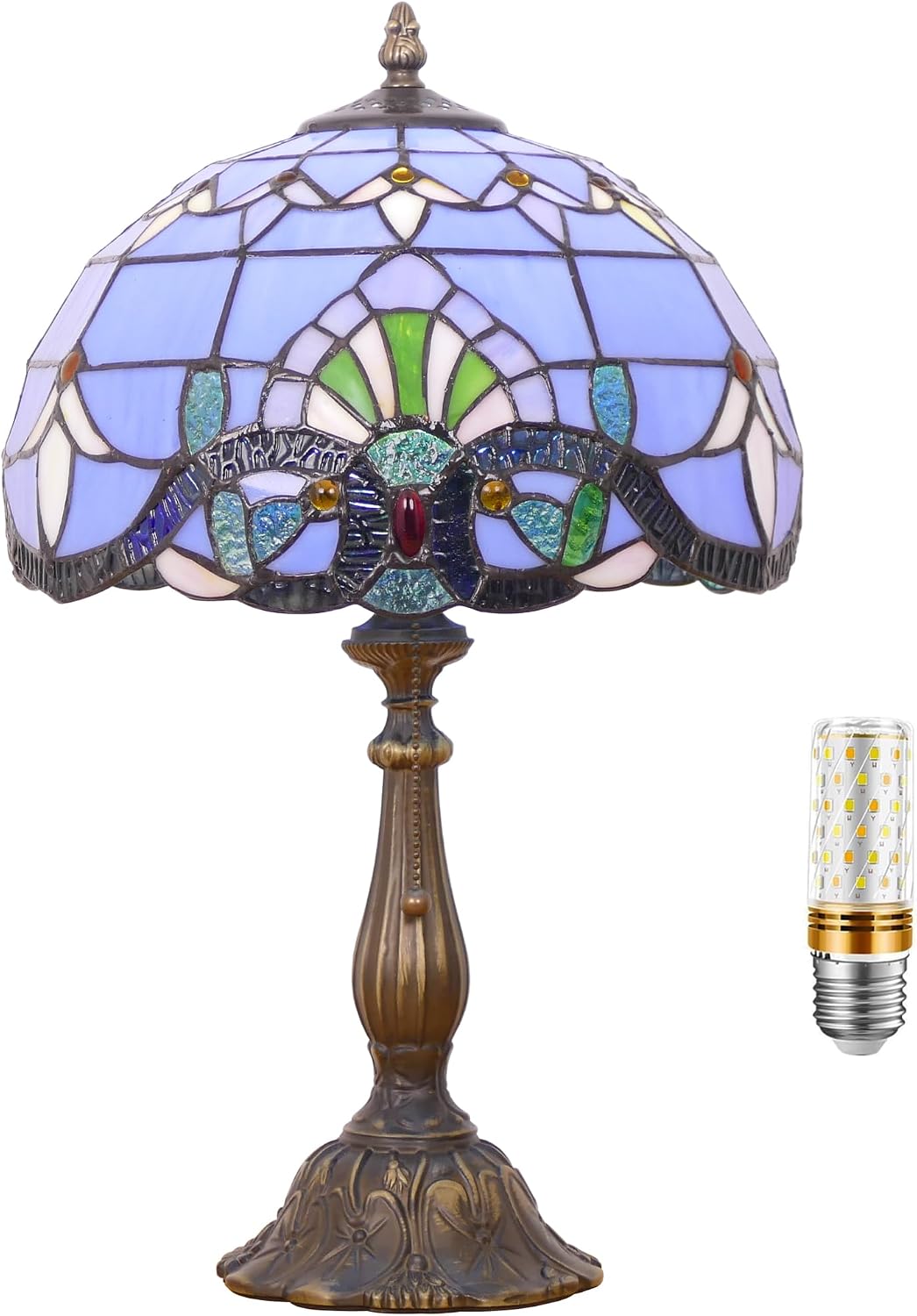 Tiffany Lamp Stained Glass Table Lamp Antique Bedside Reading Light W12H19 Inches (Baroque)