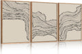 HLNIUC Neutral Abstract Framed Canvas Wall Art Set, Black Beige Wave Line Wall Decor, Large Minimalist Painting, Modern Geometric Art Print for Living Room, Bedroom, Dinning Room, Office - 24'x36'x3