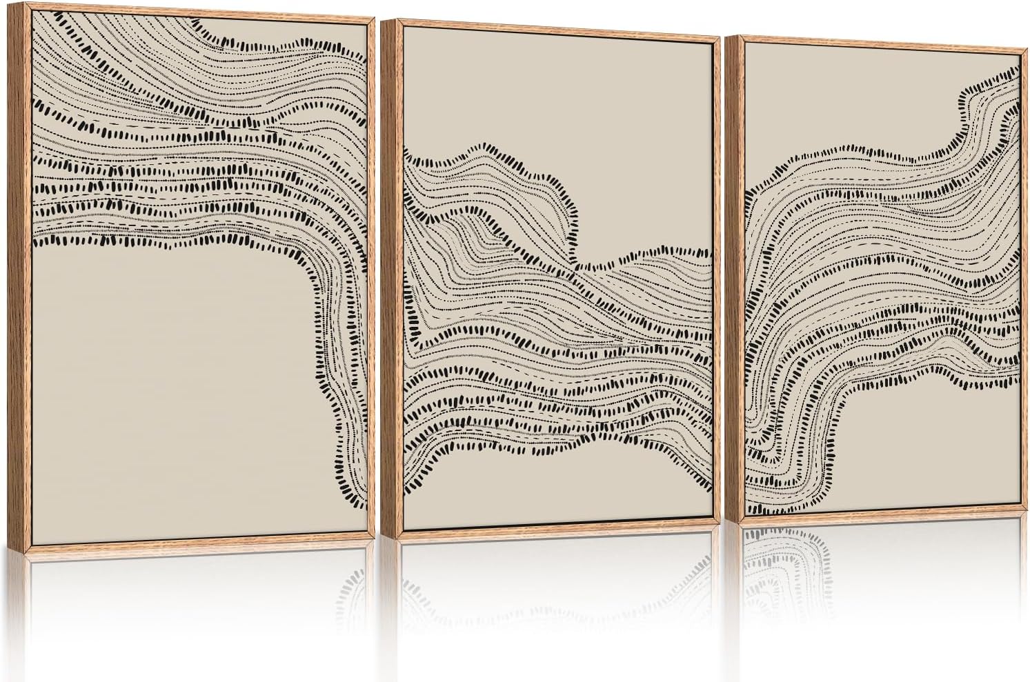 HLNIUC Neutral Abstract Framed Canvas Wall Art Set, Black Beige Wave Line Wall Decor, Large Minimalist Painting, Modern Geometric Art Print for Living Room, Bedroom, Dinning Room, Office - 24'x36'x3