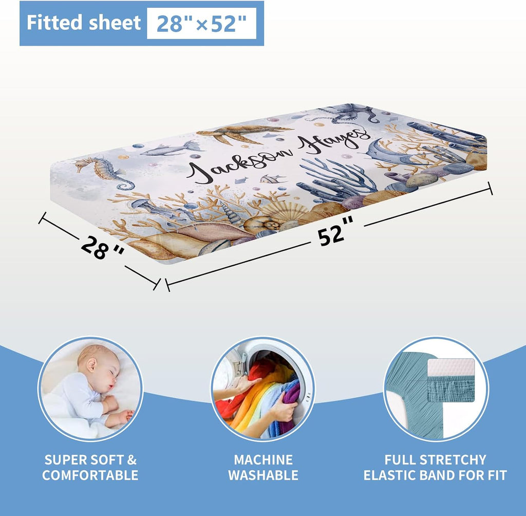 KAINSY Custom Crib Bedding Set 5 Pcs for Girls Boys – Personalized Underwater World Theme, Newborn Sleep Set, Nursery Decor, Toddler Room Essentials, Infant Sleep, Baby Room Accessories, Baby Gift