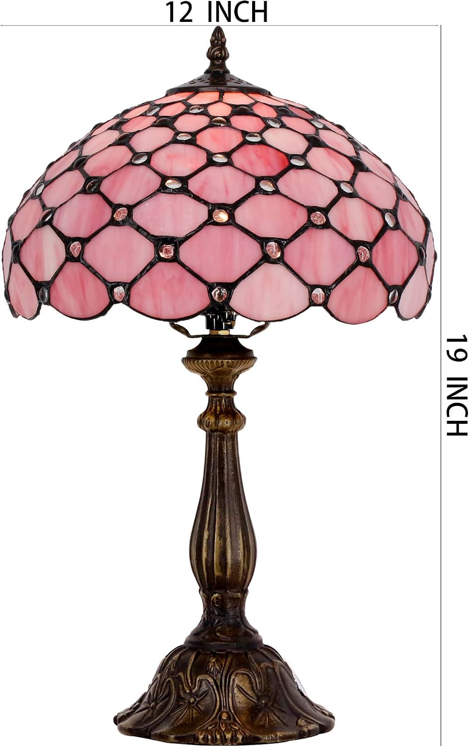 Tiffany Lamp Touch Control Table Lamp Pink Bead Style Stained Glass Desk Light 12X12X19 Inches Reading Light for Bedroom Living Room Home Decor Gift
