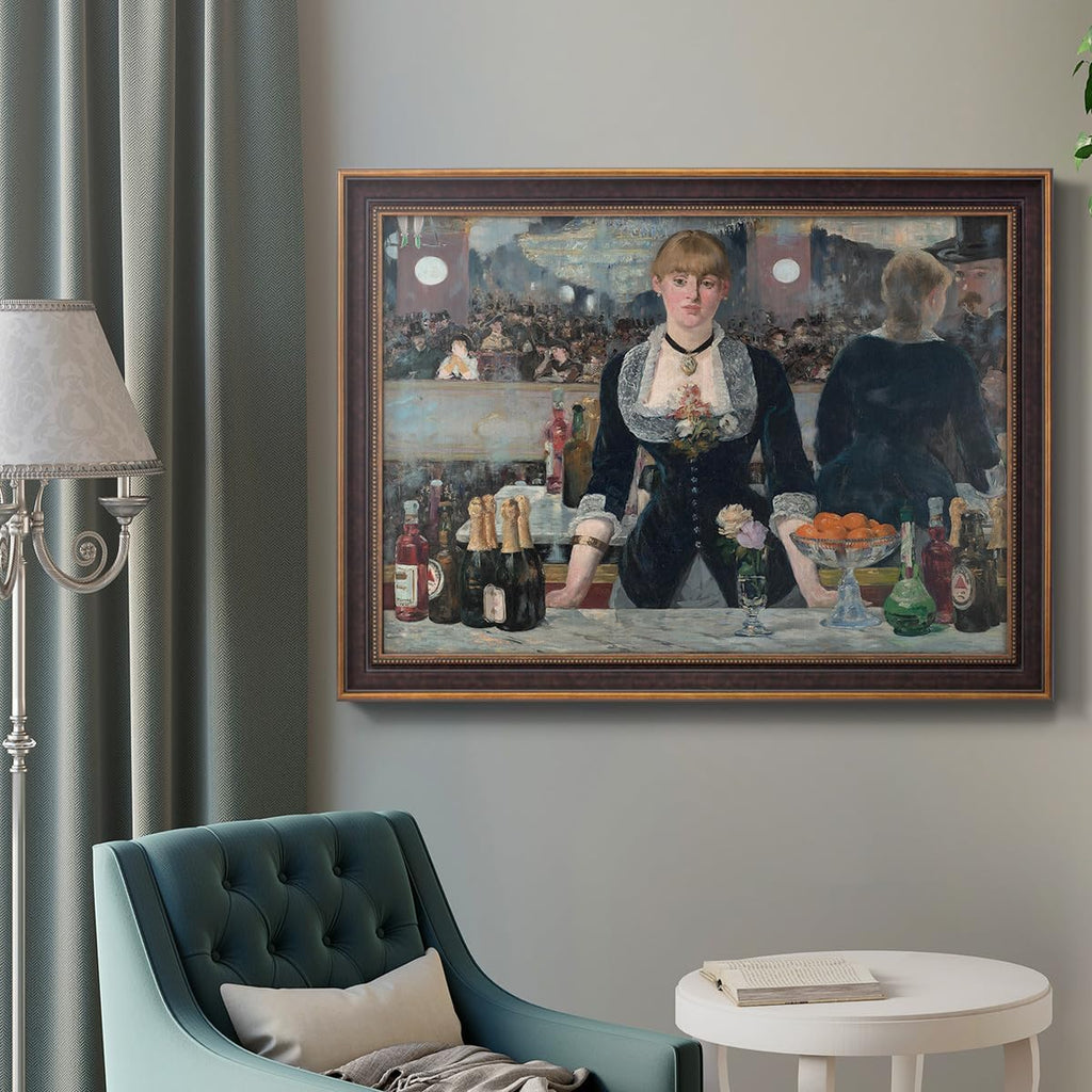 Renditions Gallery Wall Decor Artwork A Bar at the Folies-Bergère Music Hall Vintage Art Prints by Édouard Manet for Bedroom Dining Living Room Office Home Kitchen Wall Decor - 29X41 - Bronze & Gold Framed - LT499