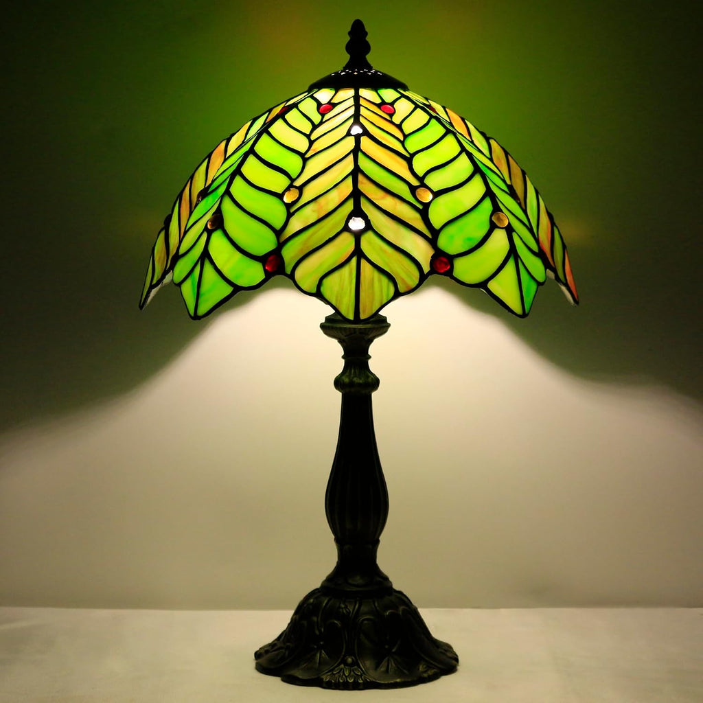 Tiffany Lamp Touch Control Table Lamp Brown Green Leaf Style Stained Glass Desk Lamp 12X12X19 Inches Reading Light