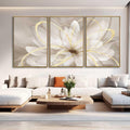 SOUGUAN Living Room Decor White Flower Artwork Gold Canvas Wall Art Abstract Line Painting for Bedroom Kitchen Dining Room Home Wall Decor 26'x40'x 3 Pieces