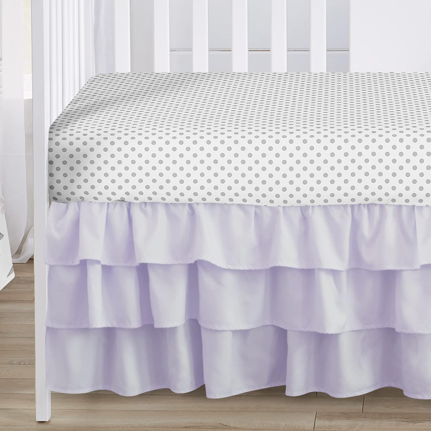Sweet Jojo Designs 4-Piece Baby Crib Bedding Set (Purple/Grey Boho Floral) for Girls, Infants/Nursery incl. Blanket, Fitted Sheet, Skirt, Diaper Stacker (Watercolor, Polka Dot, Shabby Chic, Lavender)