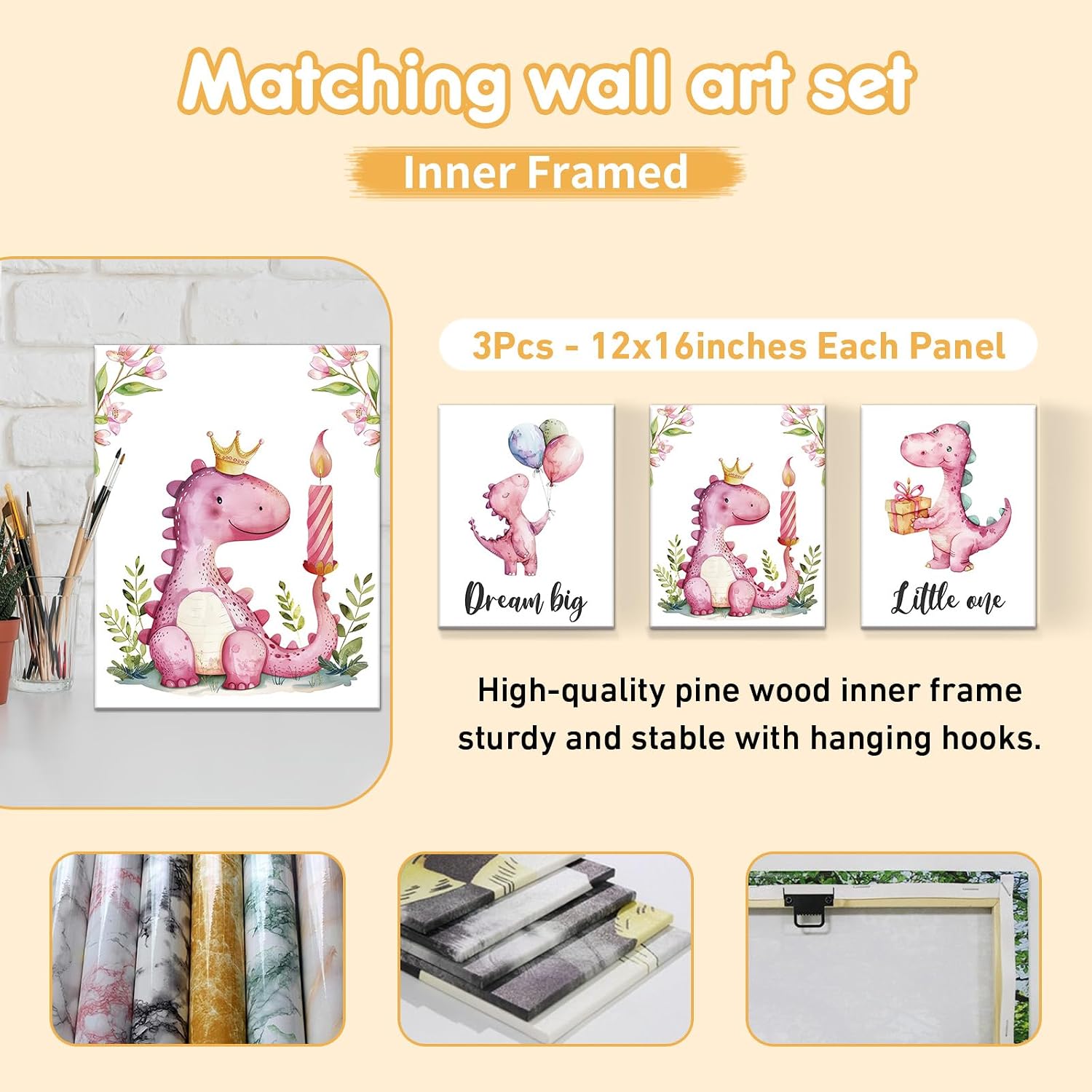 Terwex Custom Baby Crib Bedding Set - 5 Pcs Personalized Name Pink Dinosaurs Crib Set for Infants Toddlers Girls - Soft Double Layer Nursery Bedding Set - Customized Present for Birthday Baby Shower