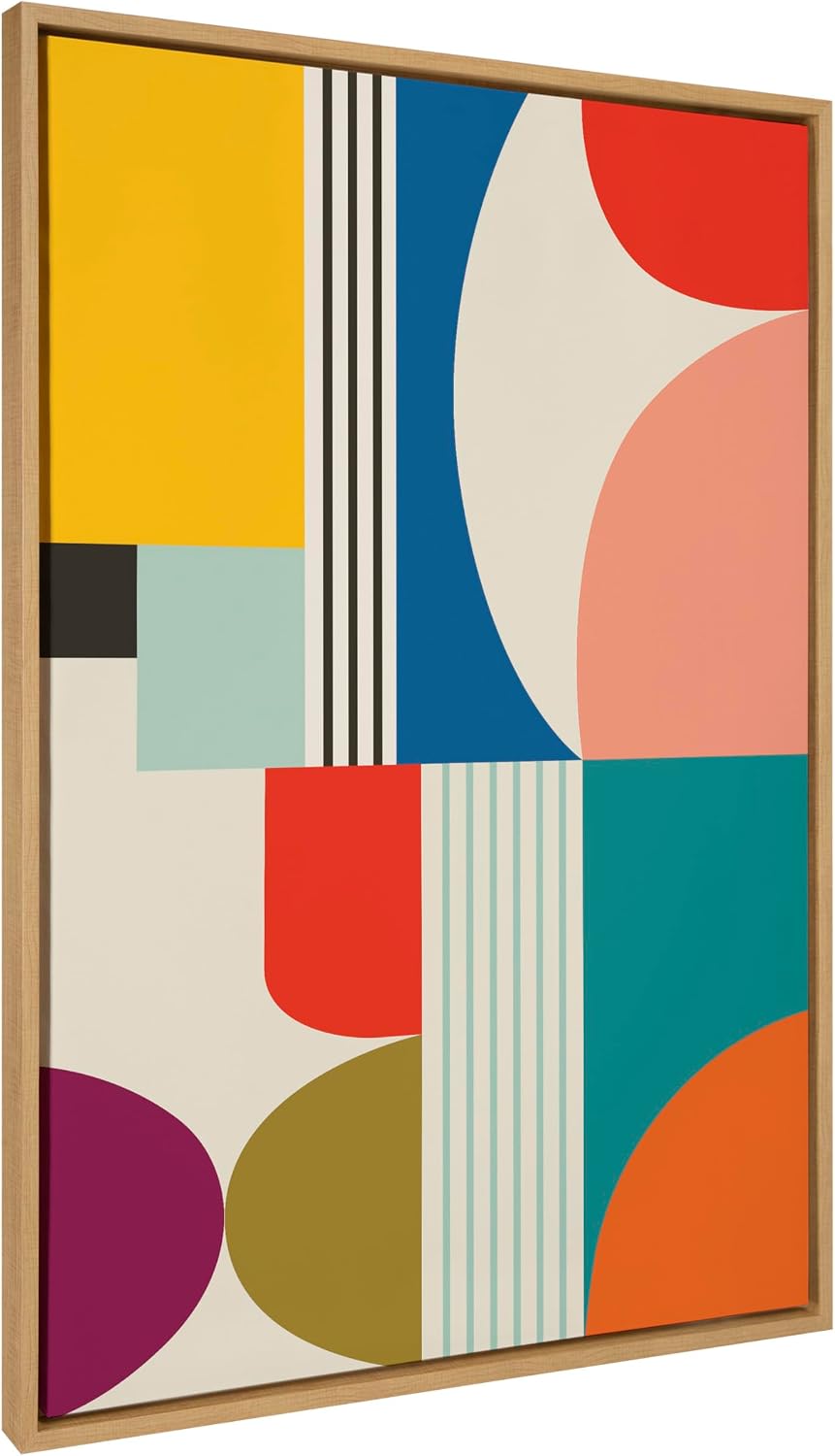 Kate and Laurel Sylvie Mid Century Modern Pattern Framed Canvas Wall Art by Rachel Lee of My Dream Wall, 31.5x41.5 Natural, Colorful Abstract Art for Home Wall Decor